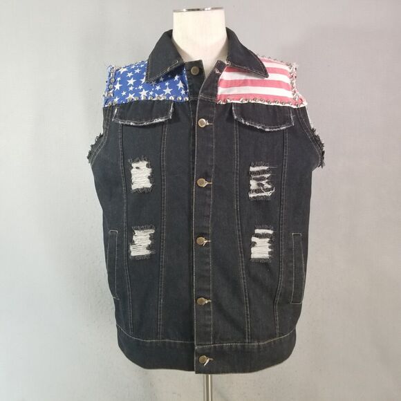 Hudson trucker jacket vest women's XL extra large black studded American biker - Picture 1 of 13